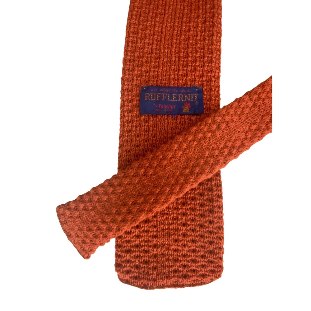 Rooster Mens Rufflernit Knit Tie Rust Orange Wool Vintage Textured Square End